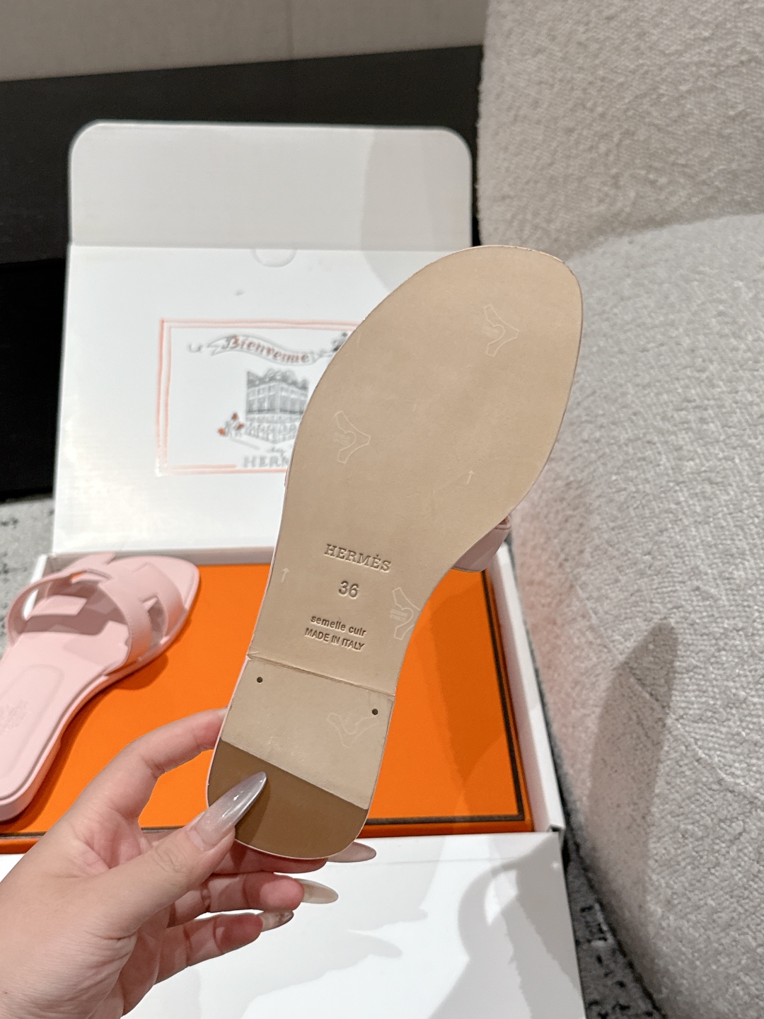 HERMES ORAN OASIS H SANDALS HEEL CLASSIC Epsom Rose Pale