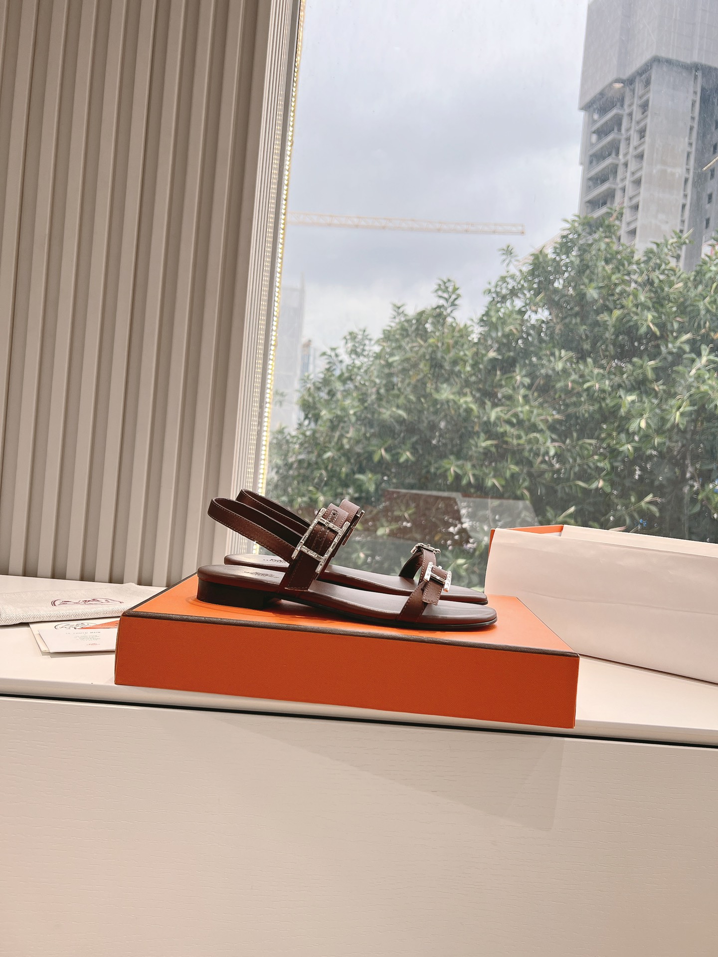 HERMES 00439 Hermes Calfskin Cristal Sandals reddish brown Sold Out