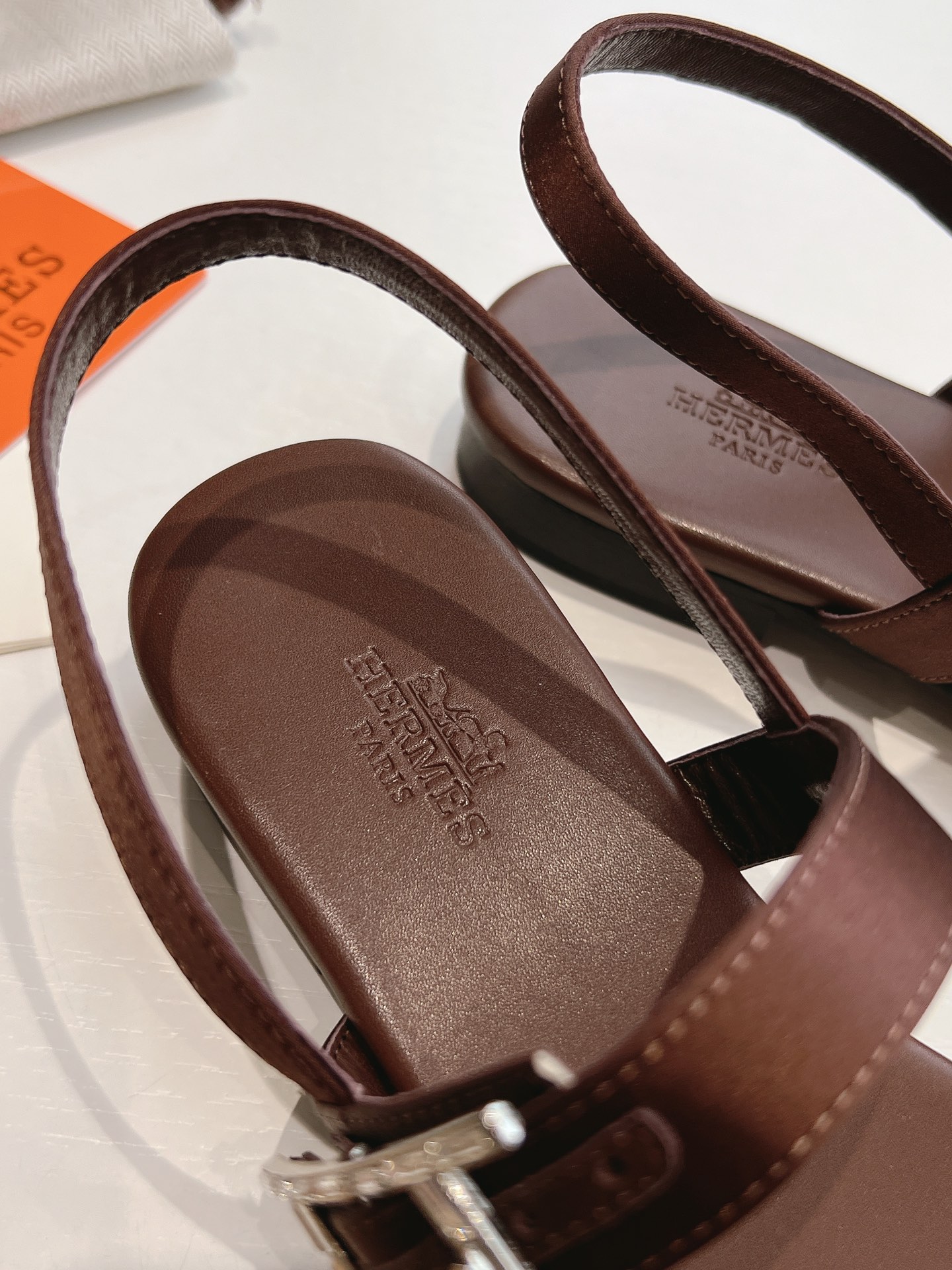 HERMES 00439 Hermes Calfskin Cristal Sandals reddish brown Sold Out