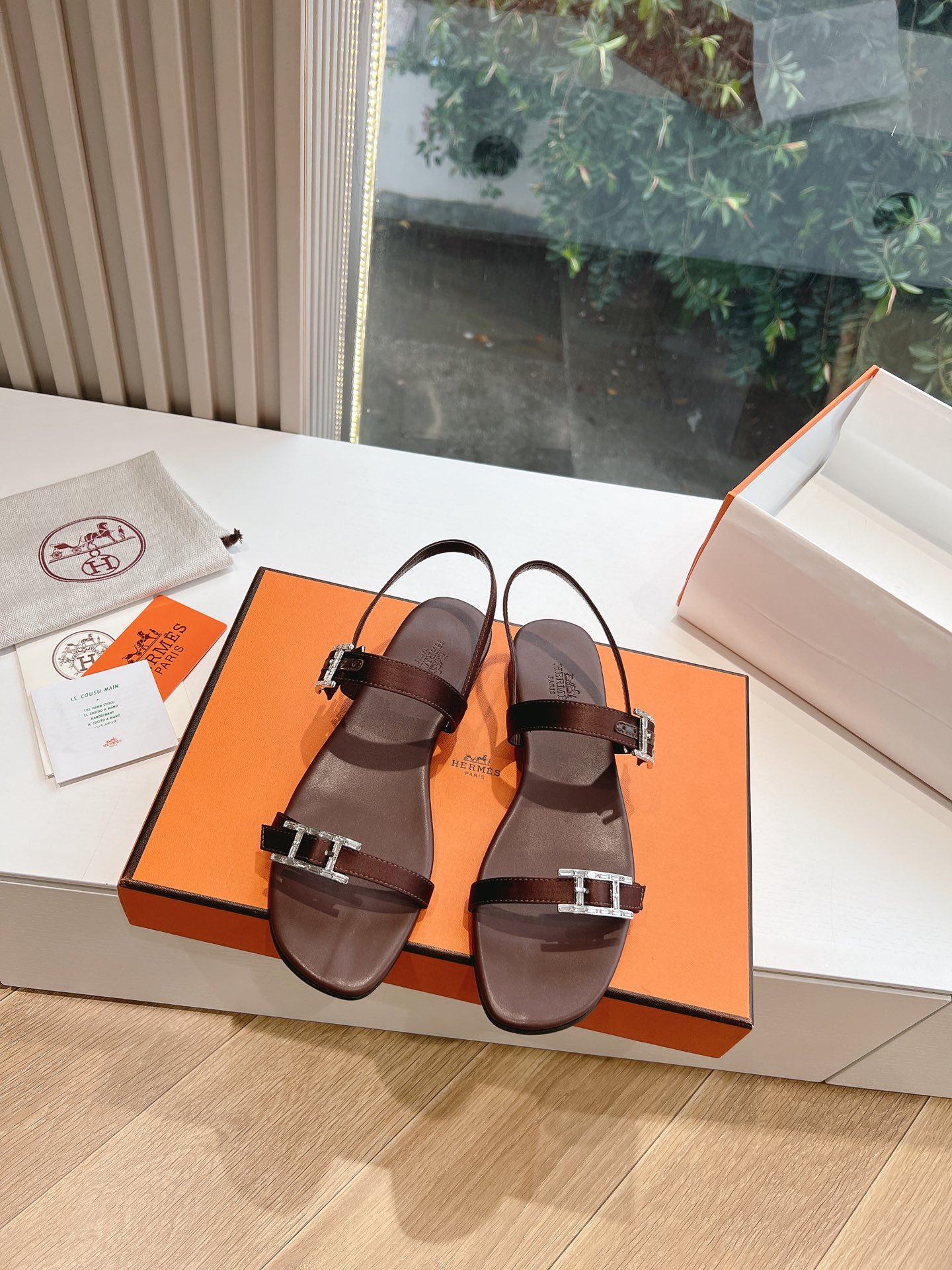 HERMES 00439 Hermes Calfskin Cristal Sandals reddish brown Sold Out