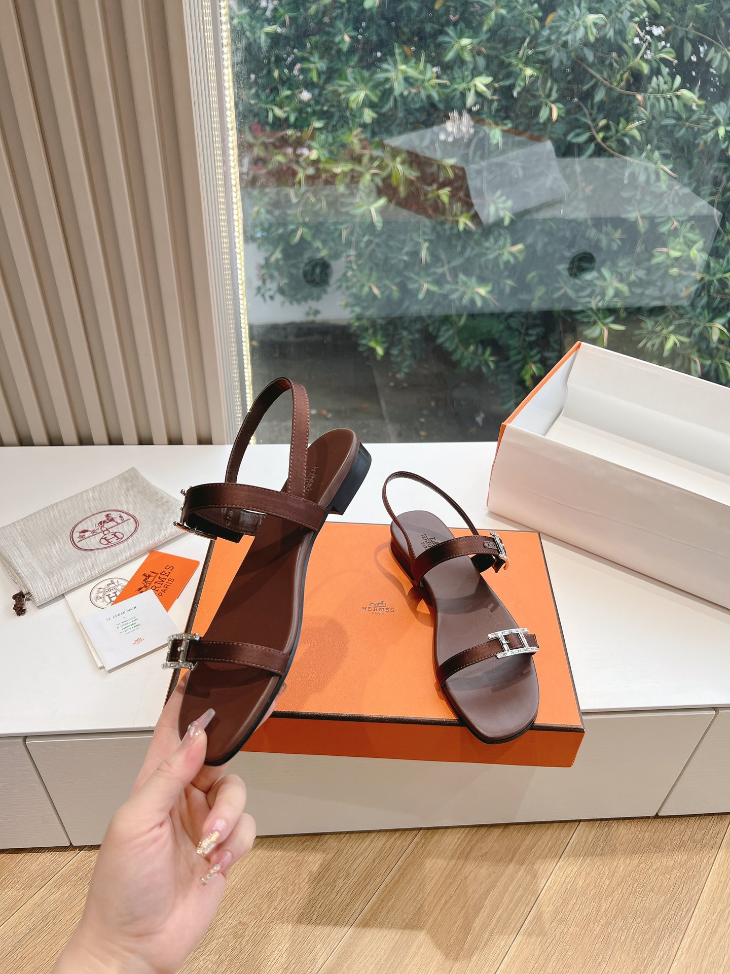 HERMES 00439 Hermes Calfskin Cristal Sandals reddish brown Sold Out