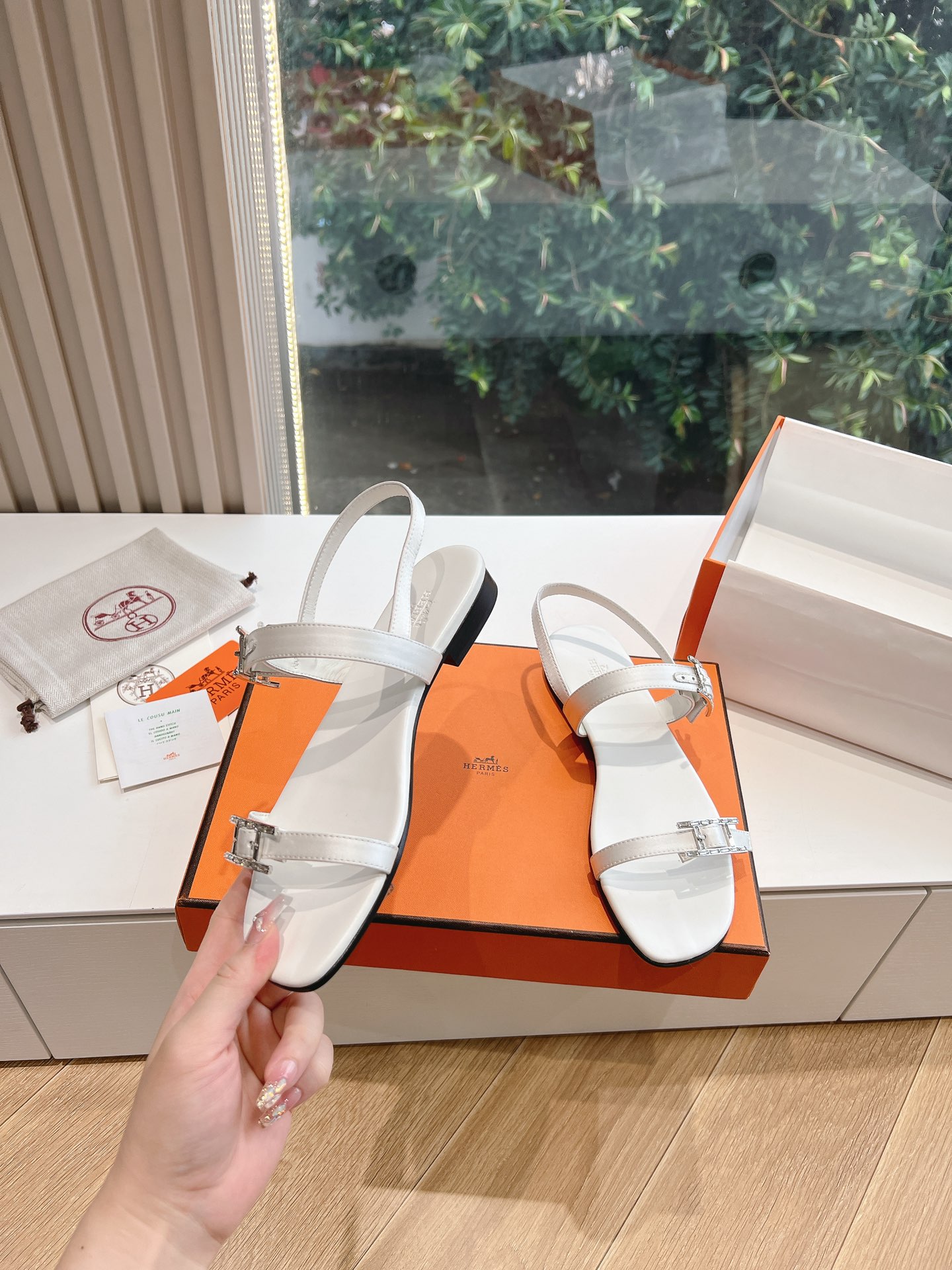 HERMES 00449 Hermes Calfskin Cristal Sandals White Sold Out