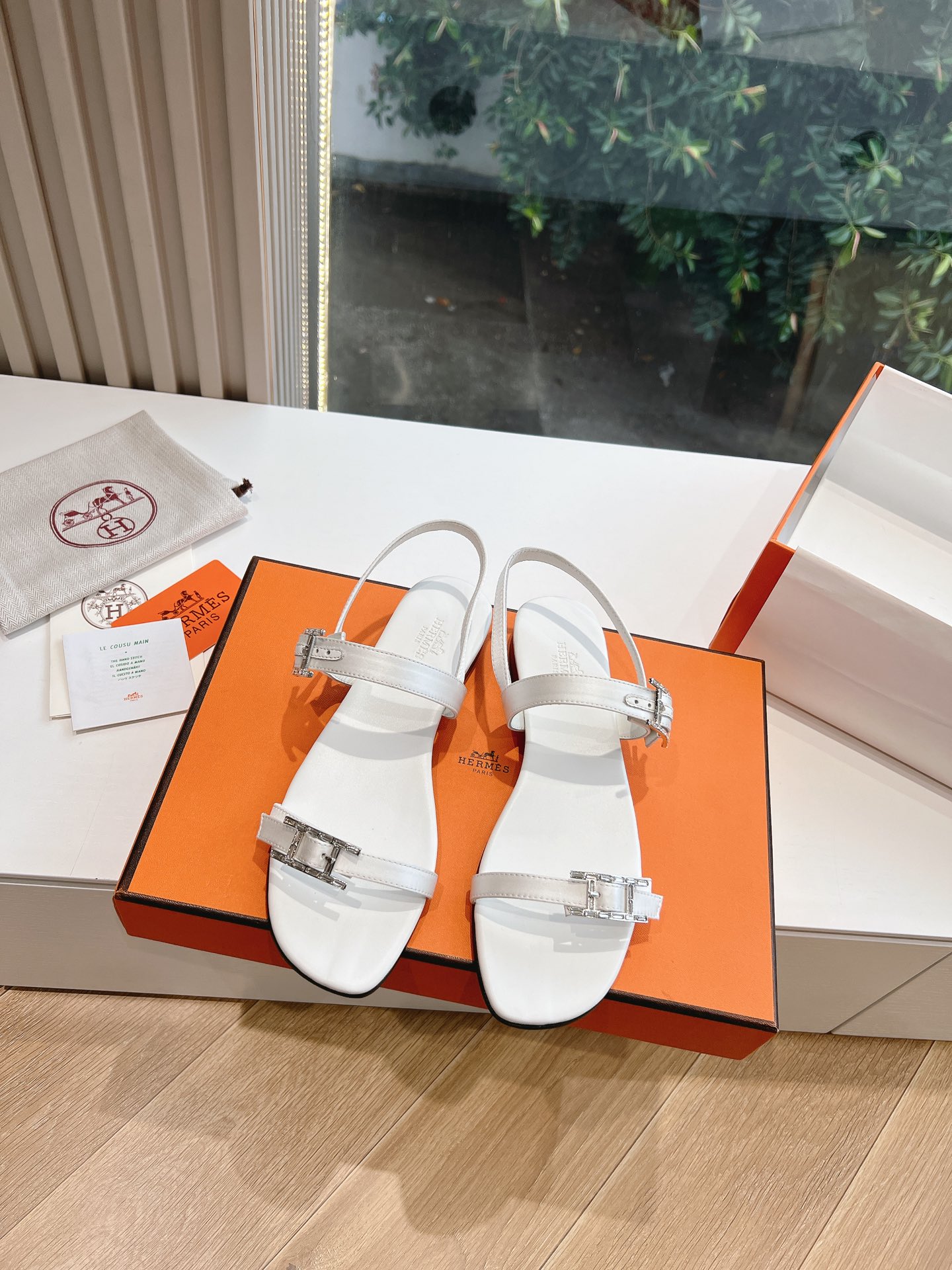 HERMES 00449 Hermes Calfskin Cristal Sandals White Sold Out