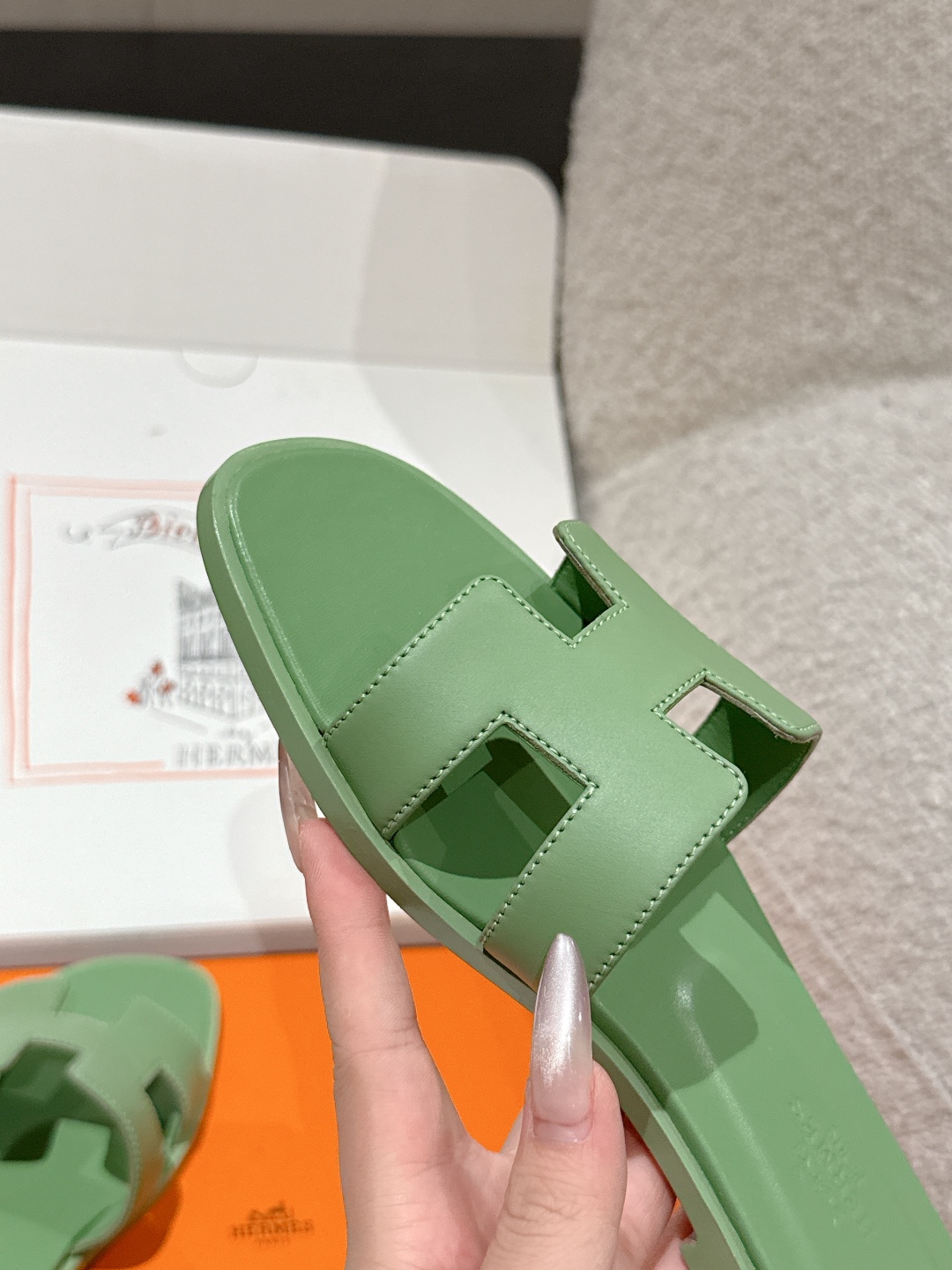 HERMES 00449 Hermès Women's Sandals Hermès Women's Sandals Green Leather