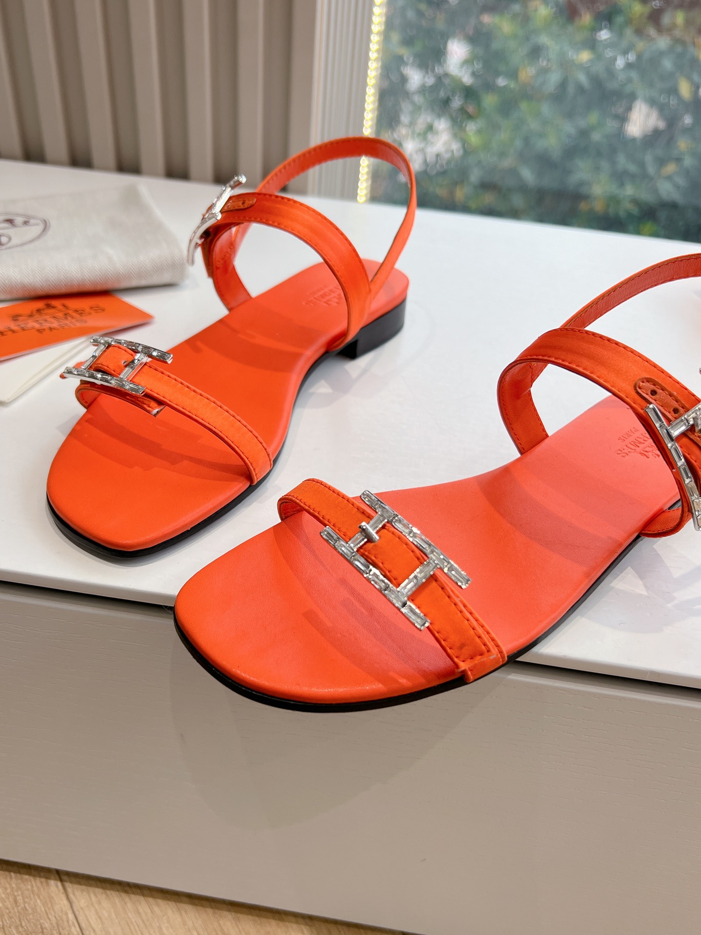 HERMES 00459 Hermes Calfskin Cristal Sandals orange Sold Out