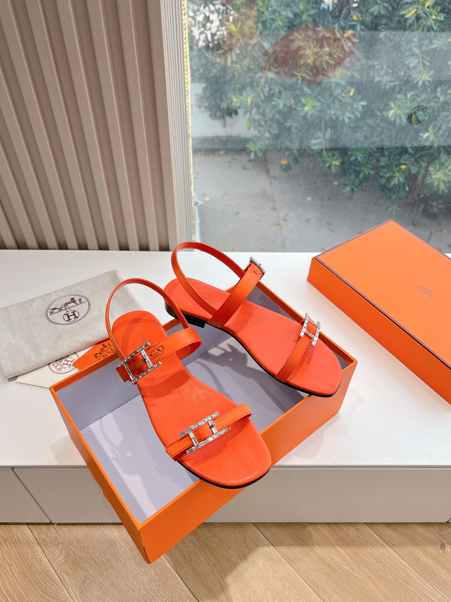 Hermes Calfskin Cristal Sandals orange Sold Out