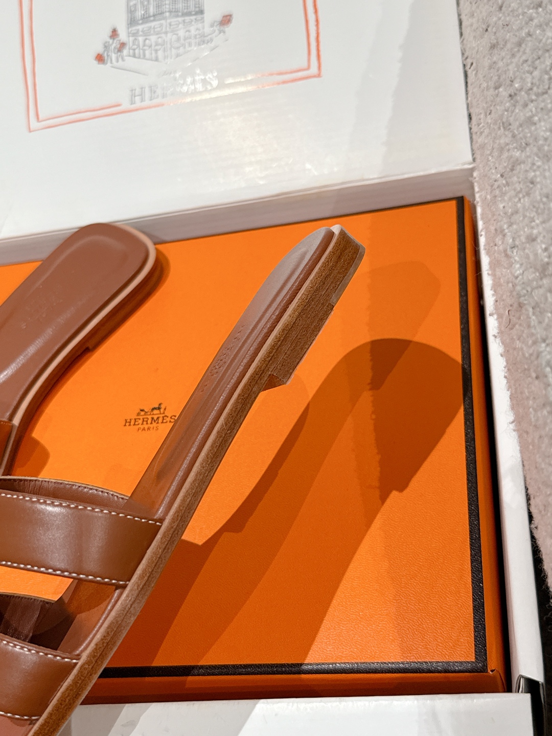 Brand New Hermes Brown Gold Calfskin Oran Sandals Hermes