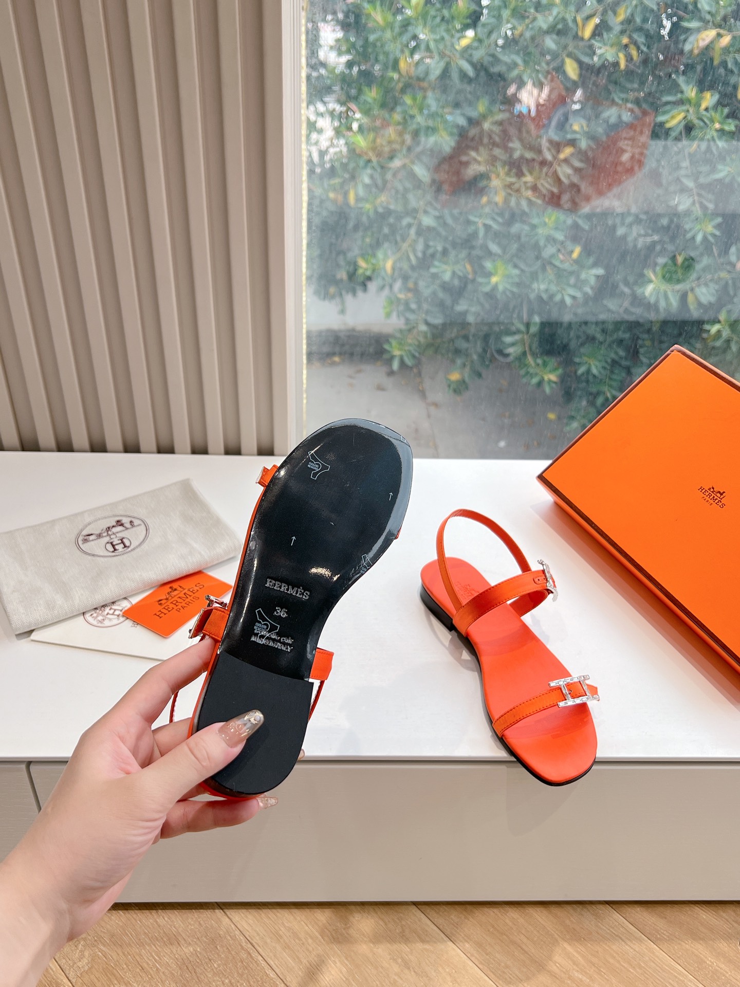 HERMES 00459 Hermes Calfskin Cristal Sandals orange Sold Out