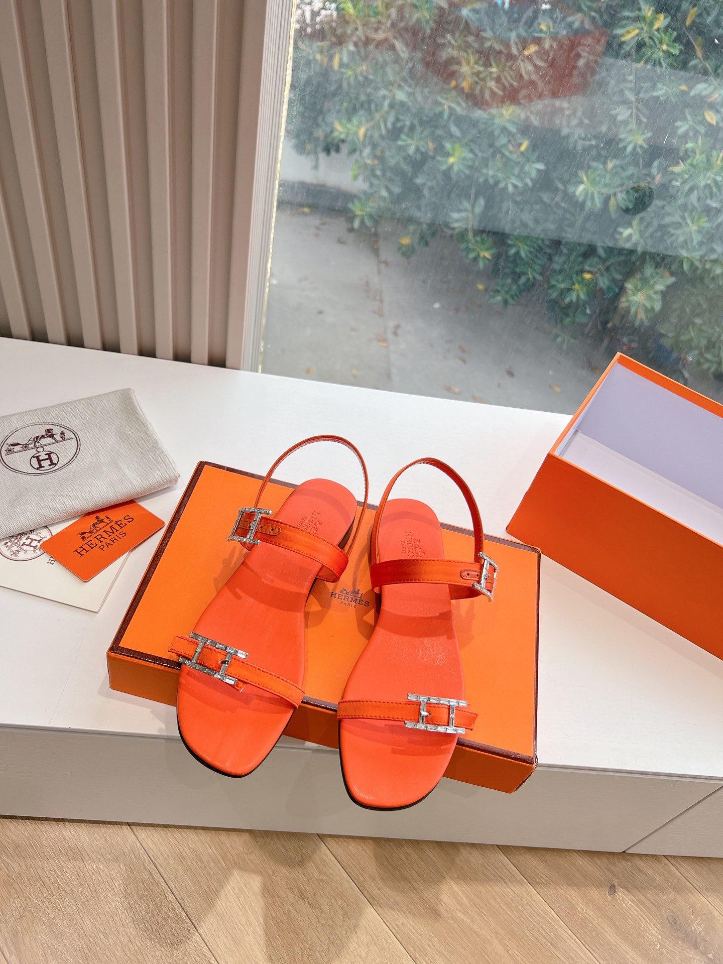 HERMES 00459 Hermes Calfskin Cristal Sandals orange Sold Out