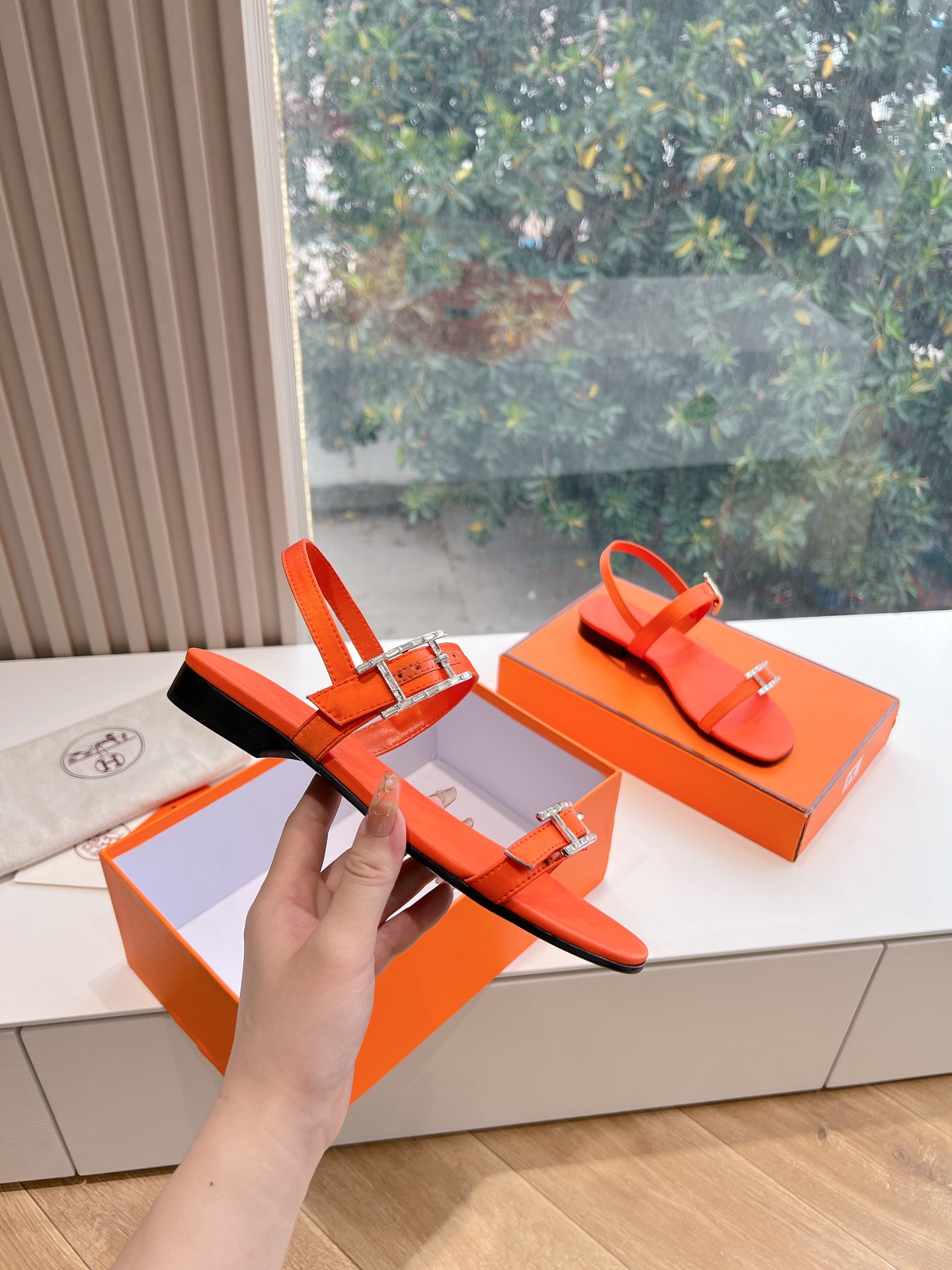 HERMES 00459 Hermes Calfskin Cristal Sandals orange Sold Out