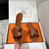 Brand New Hermes Brown Gold Calfskin Oran Sandals Hermes