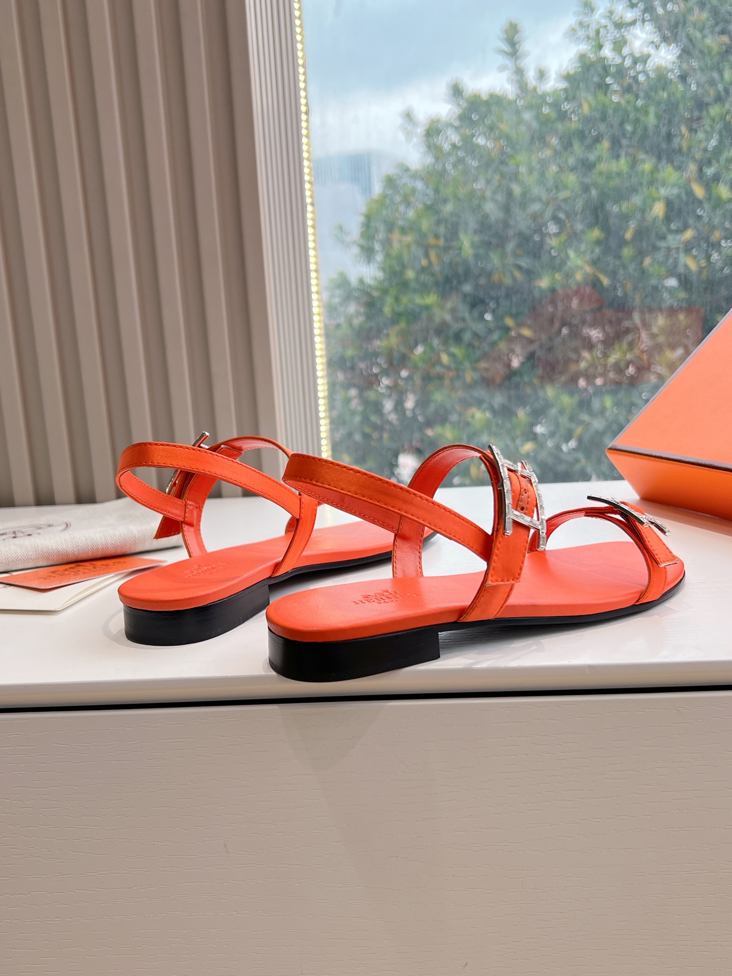 HERMES 00459 Hermes Calfskin Cristal Sandals orange Sold Out
