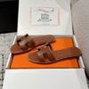 Brand New Hermes Brown Gold Calfskin Oran Sandals Hermes