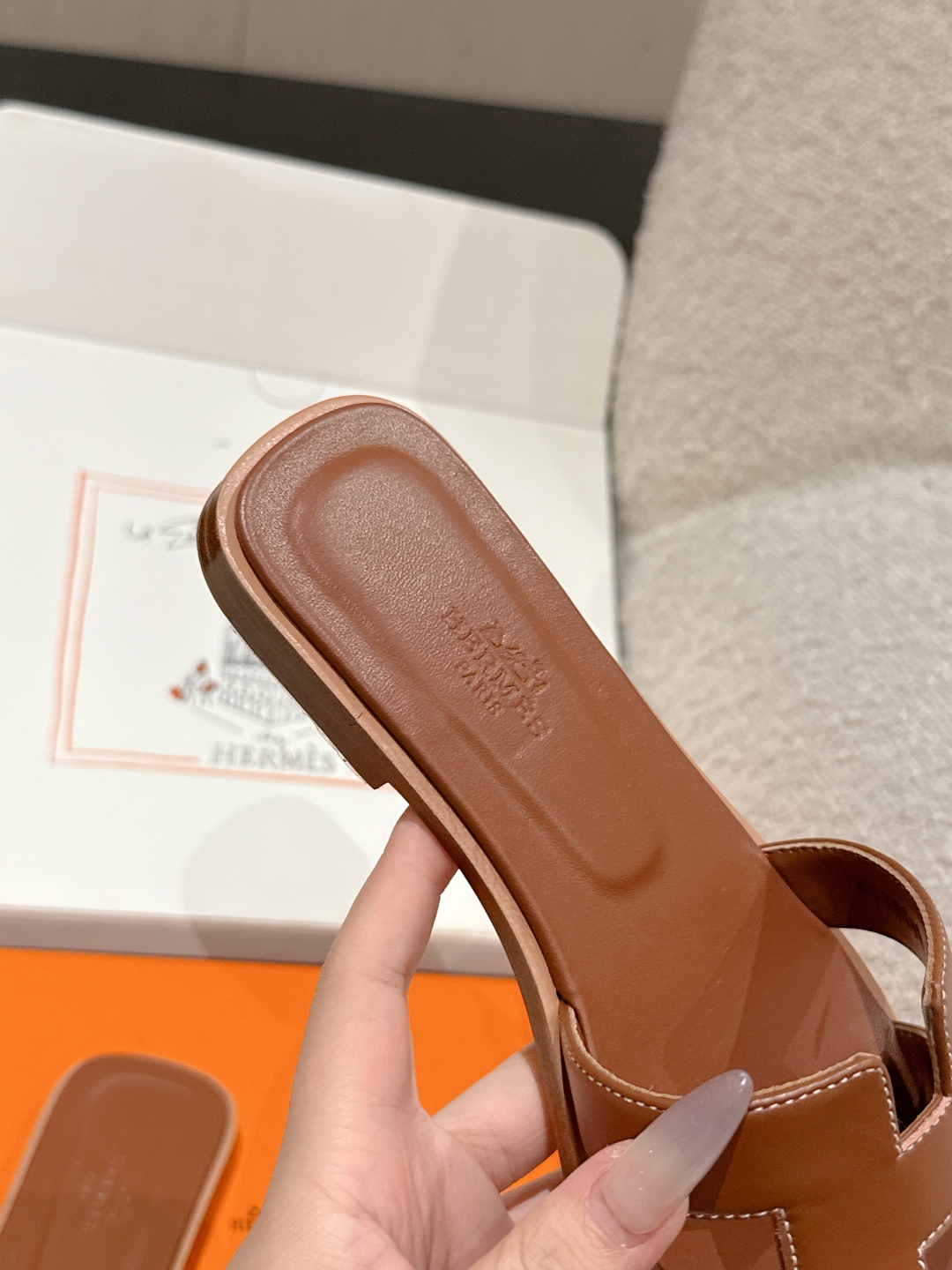 Brand New Hermes Brown Gold Calfskin Oran Sandals Hermes