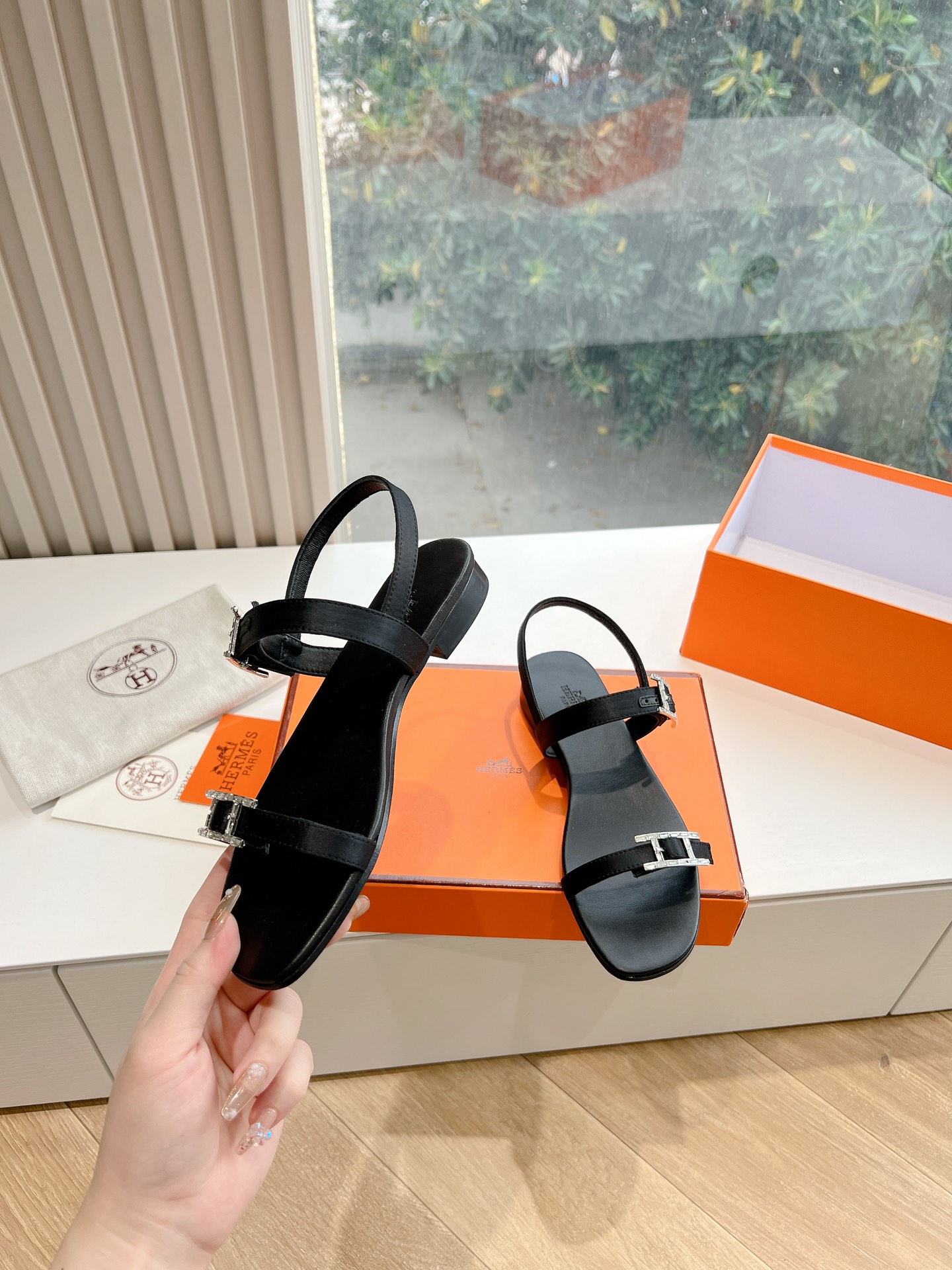 Hermès Cristal Satin Slingback Sandals