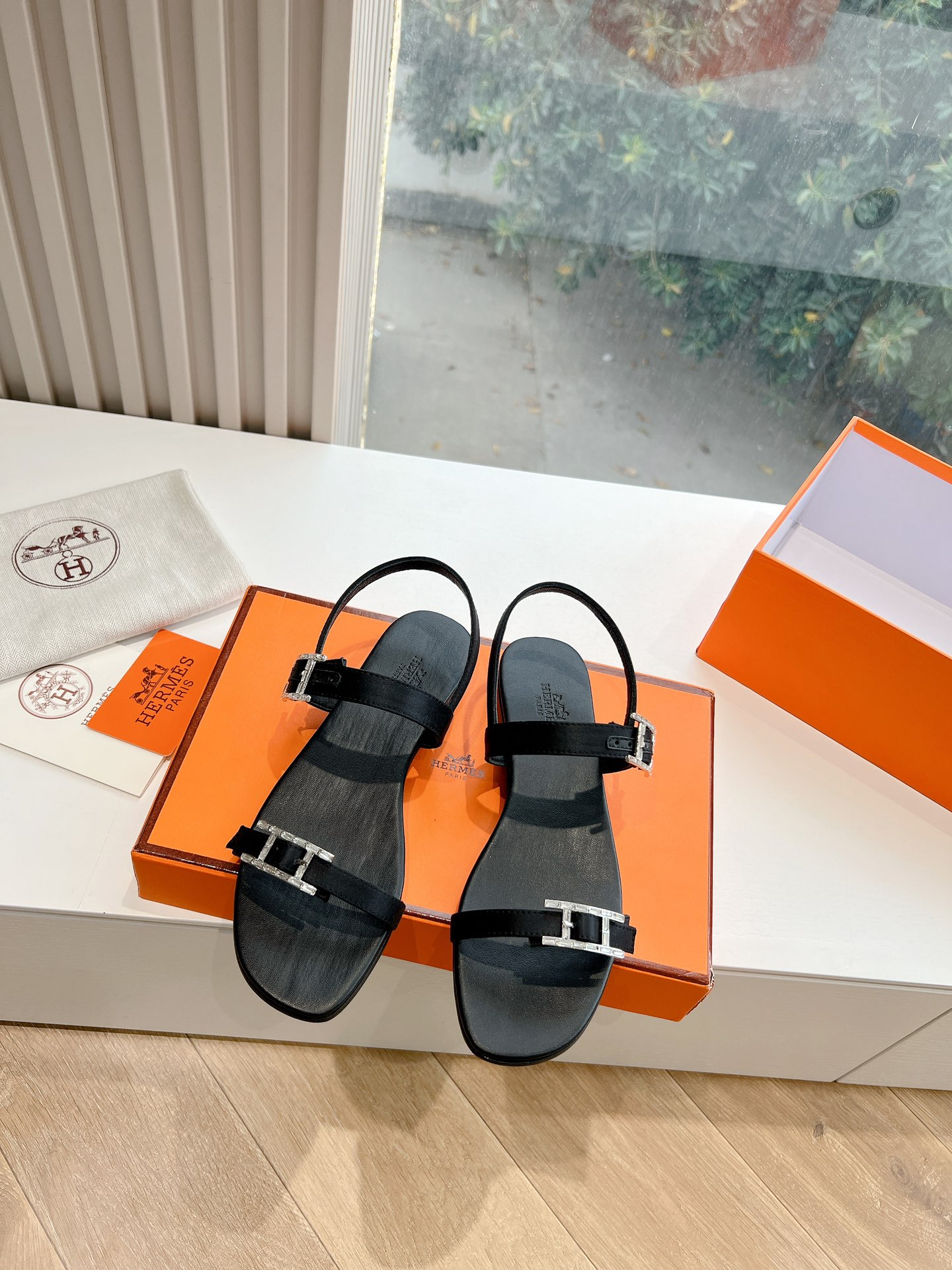 Hermès Cristal Satin Slingback Sandals