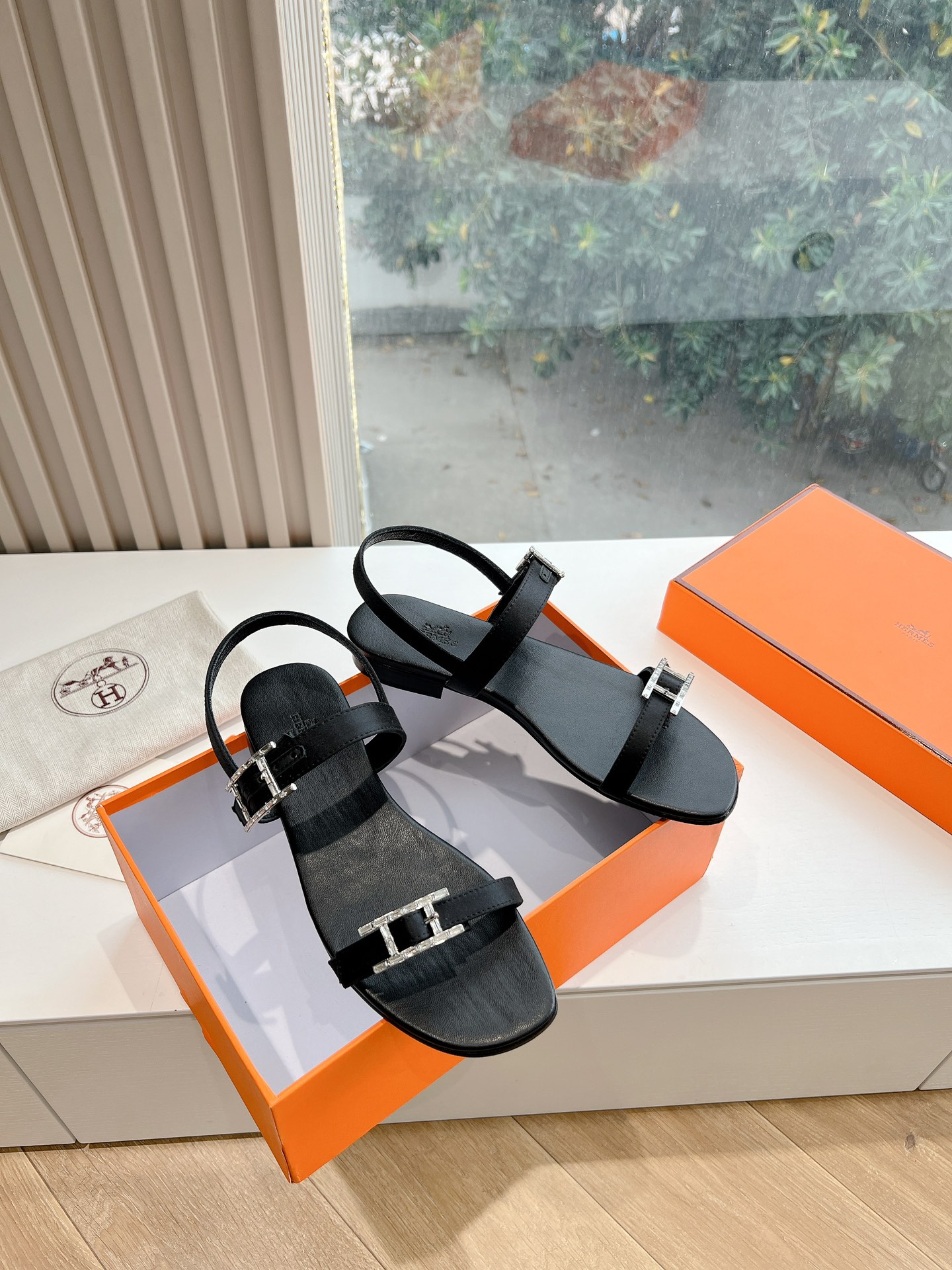 Hermès Cristal Satin Slingback Sandals