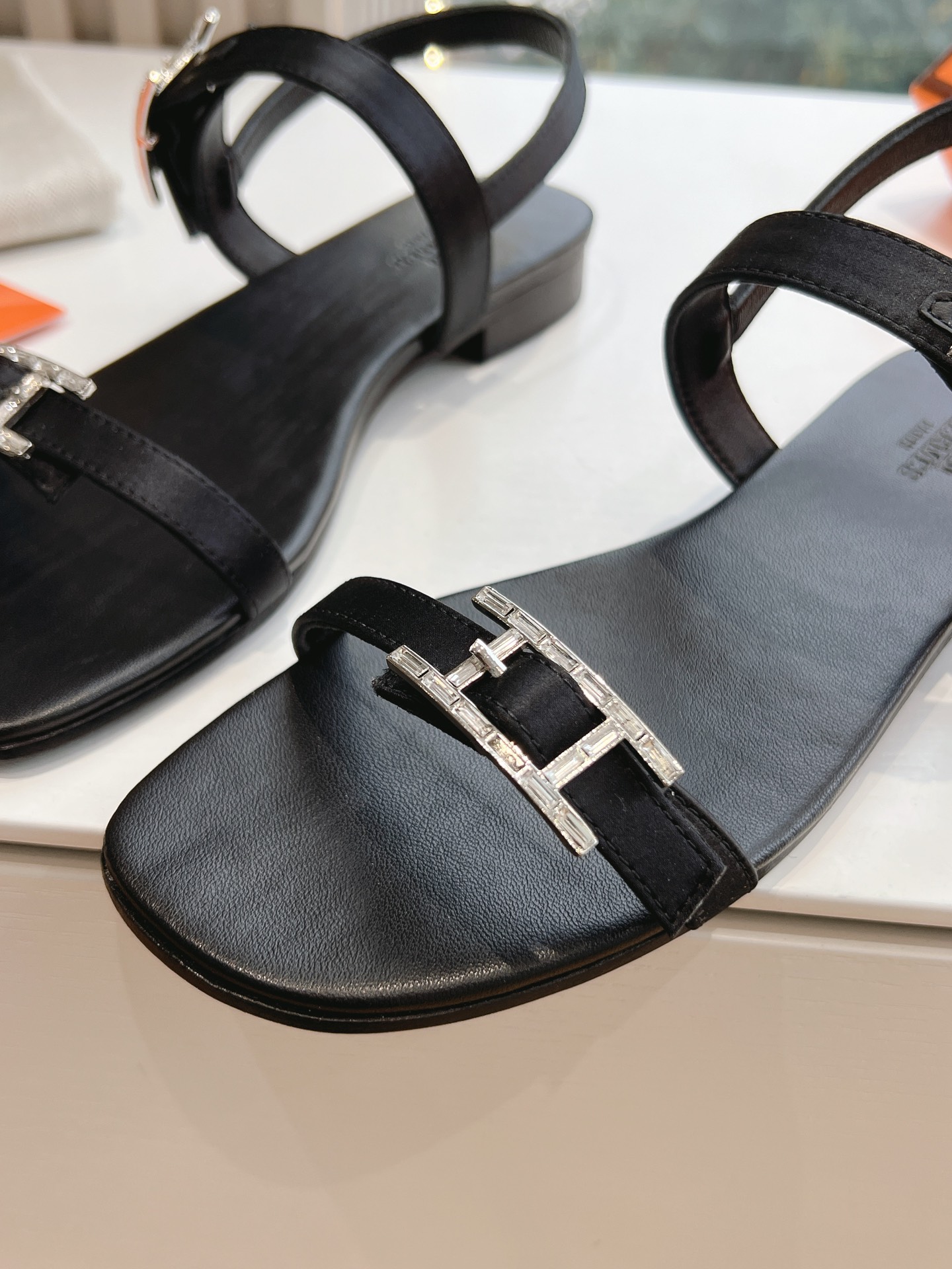 Hermès Cristal Satin Slingback Sandals