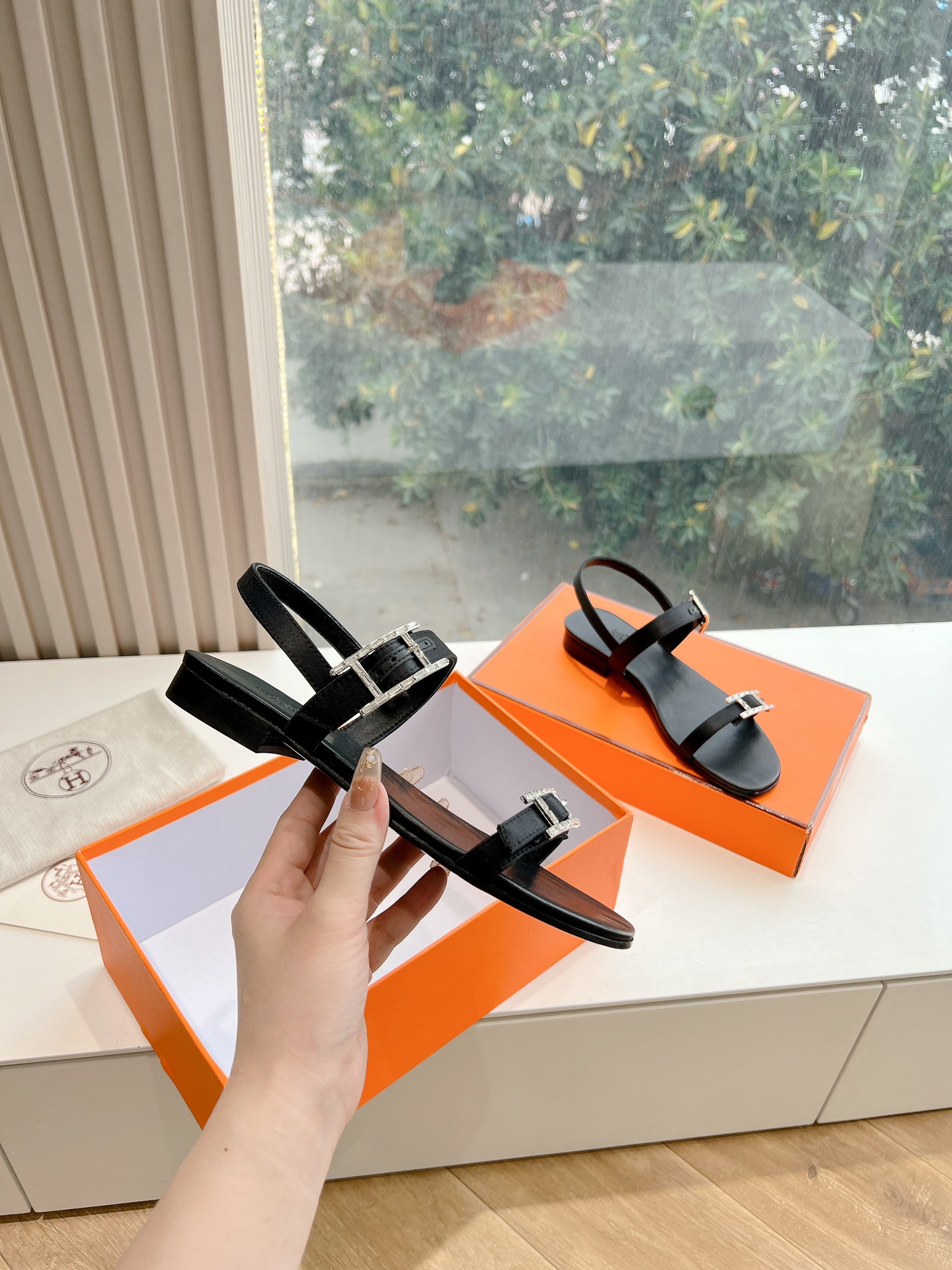 Hermès Cristal Satin Slingback Sandals