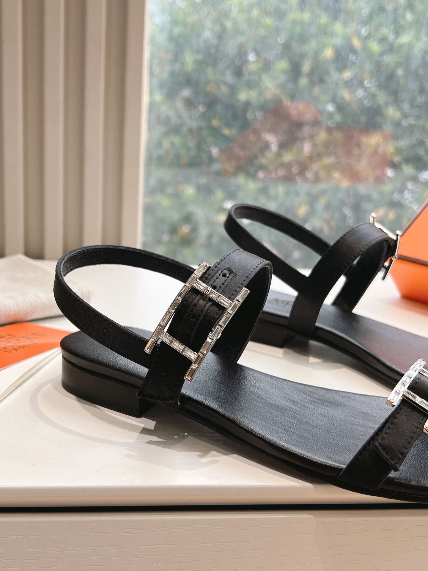 Hermès Cristal Satin Slingback Sandals