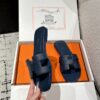 Hermes Blue Marine Oran Sandal Box Calfskin Leather Flat Shoes