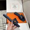 Hermes Blue Marine Oran Sandal Box Calfskin Leather Flat Shoes