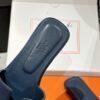 Hermes Blue Marine Oran Sandal Box Calfskin Leather Flat Shoes
