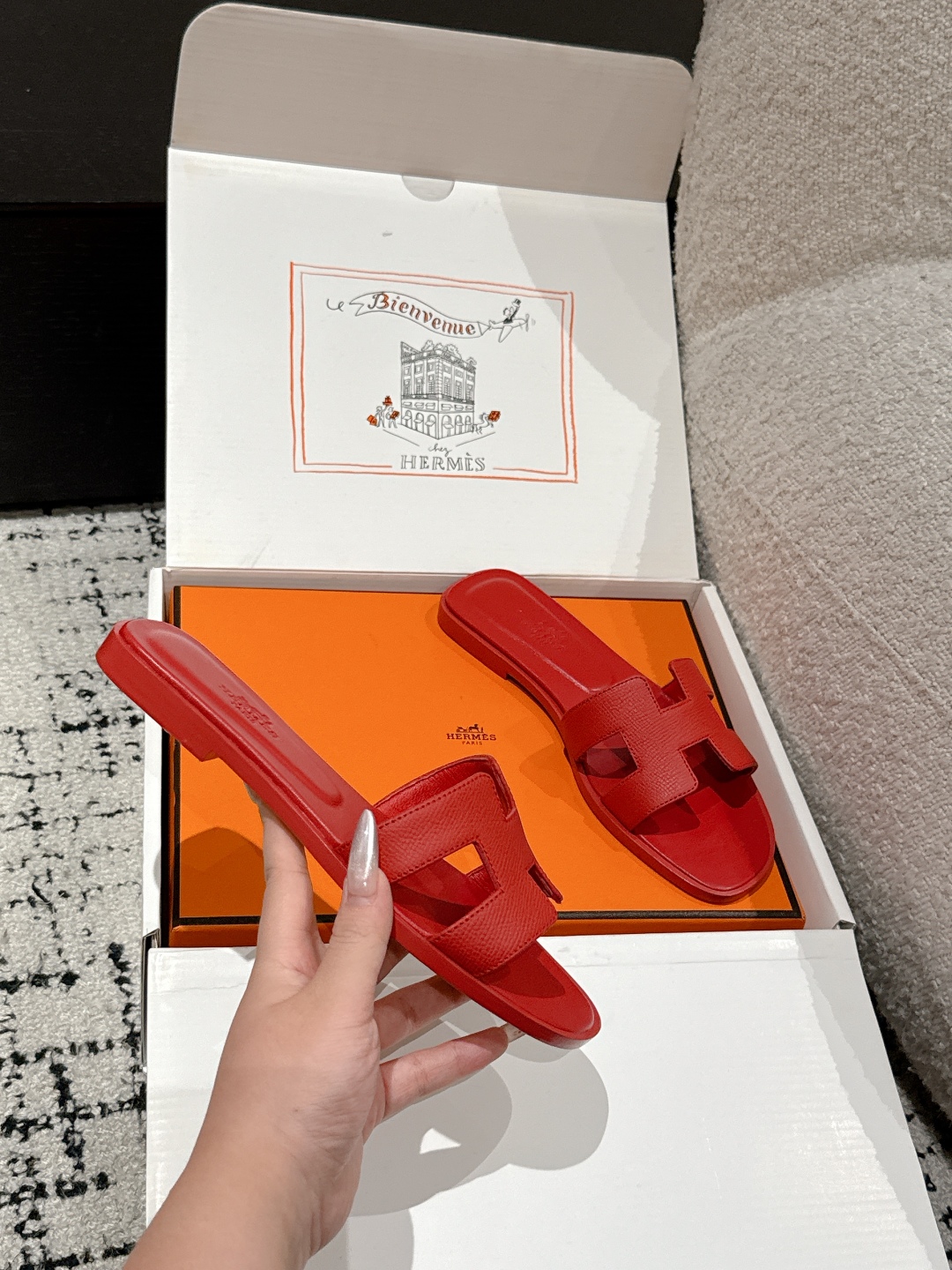 Hermès Oran Sandal – Red Calfskin Leather