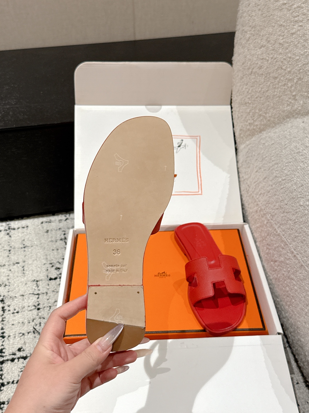 Hermès Oran Sandal – Red Calfskin Leather