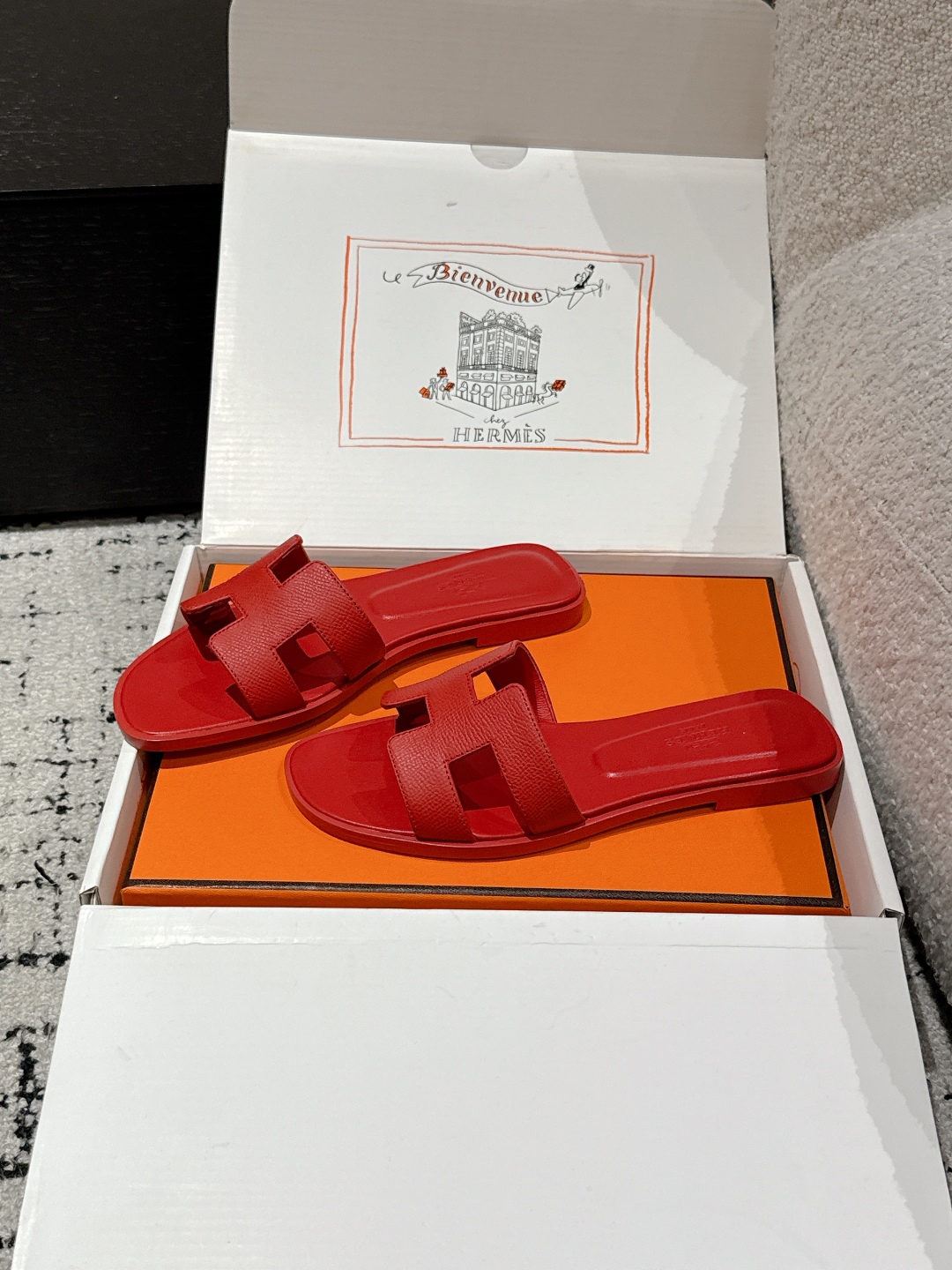 Hermès Oran Sandal – Red Calfskin Leather