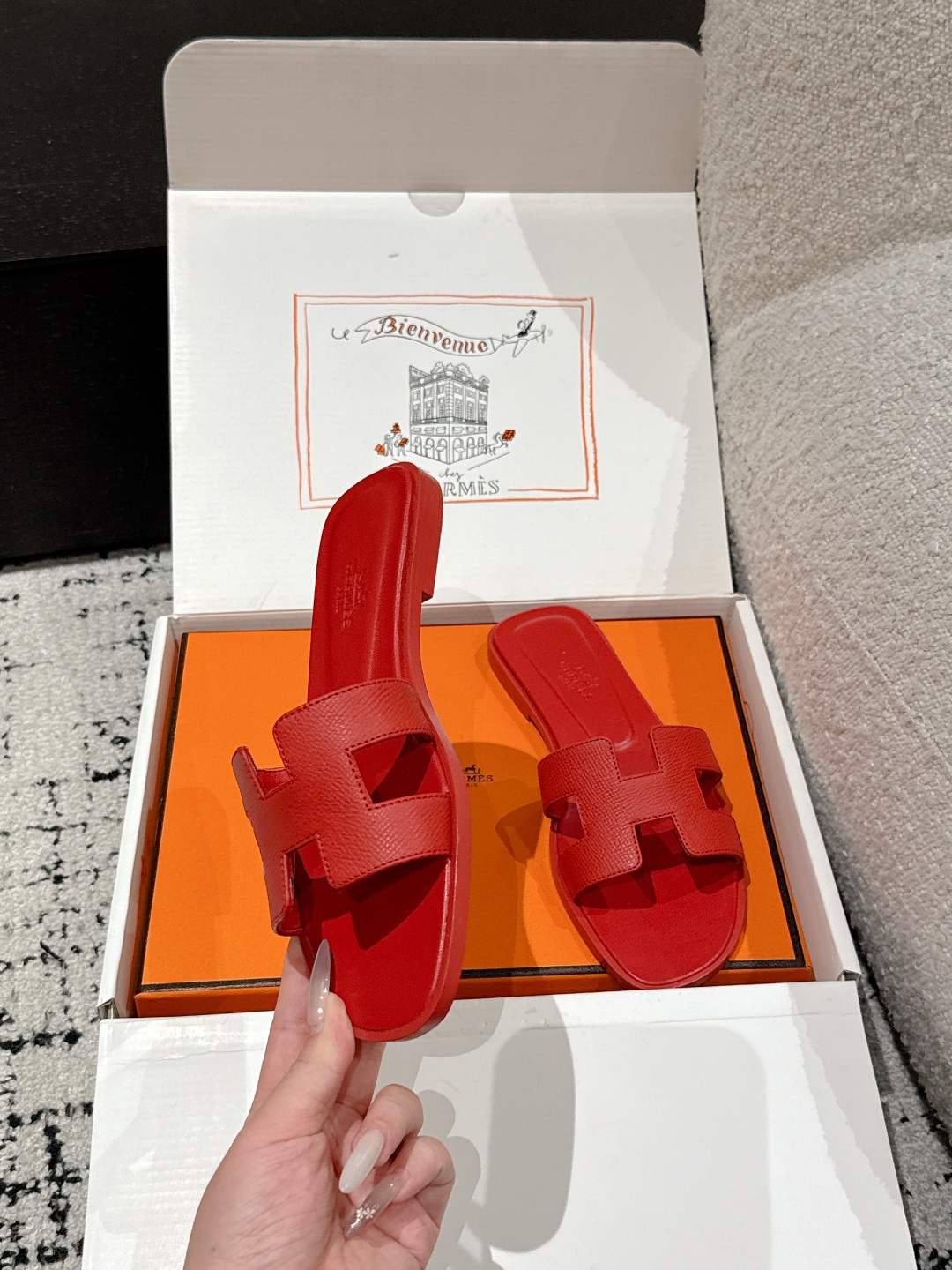 Hermès Oran Sandal – Red Calfskin Leather