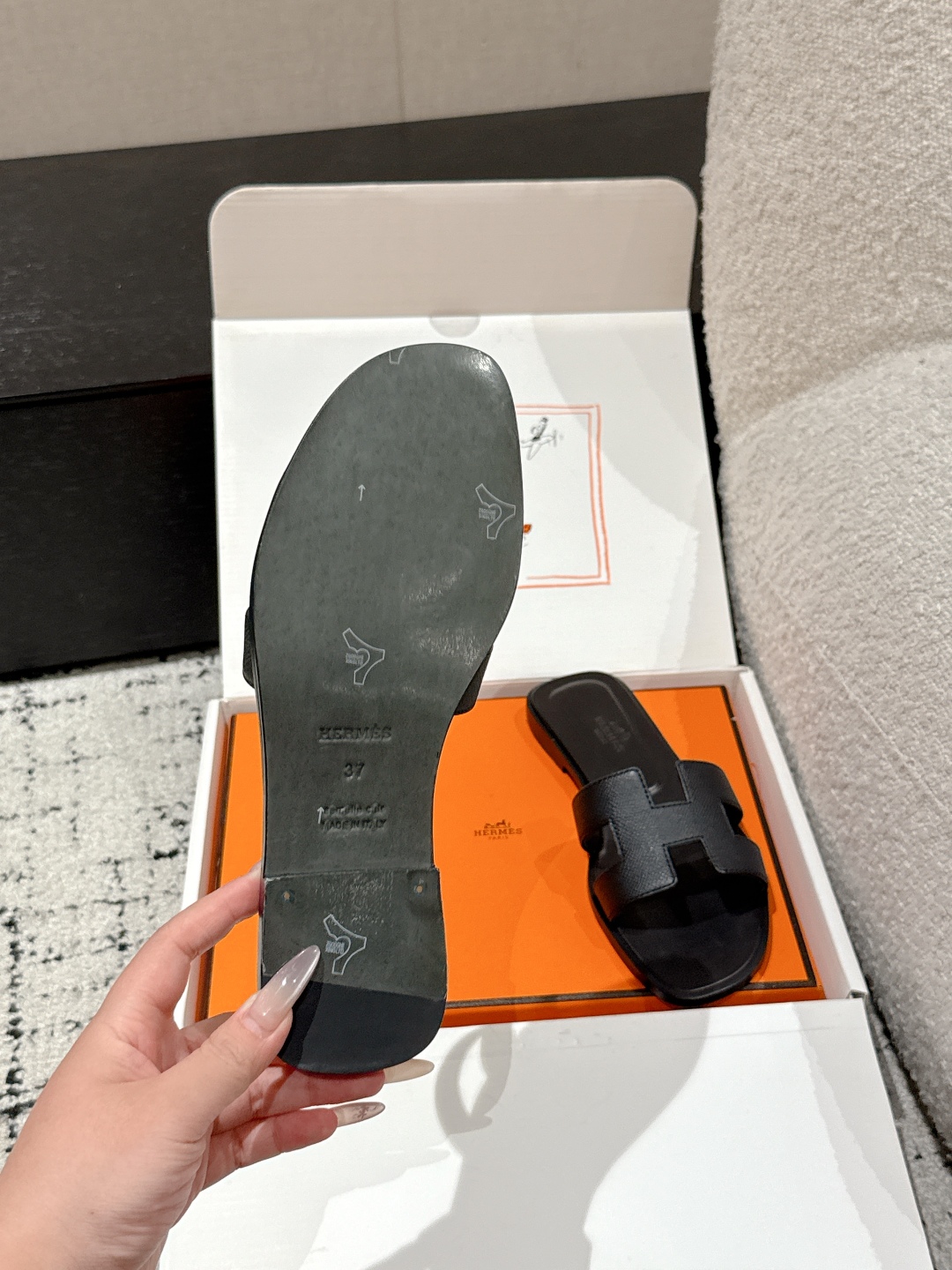 Oran leather sandal Hermès black  Leather