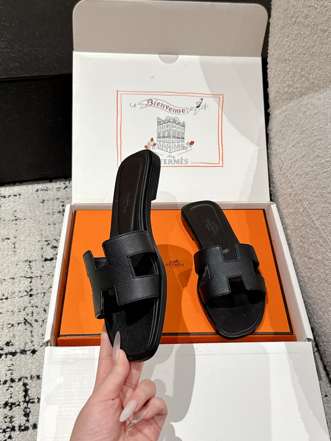 Oran leather sandal Hermès black  Leather