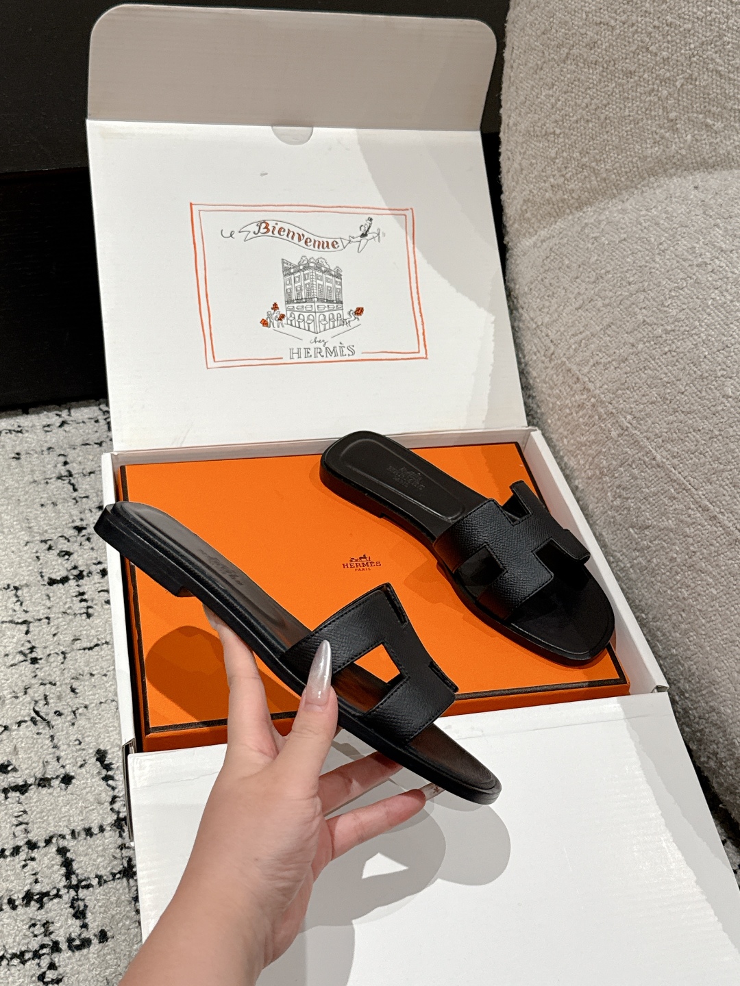 Oran leather sandal Hermès black  Leather