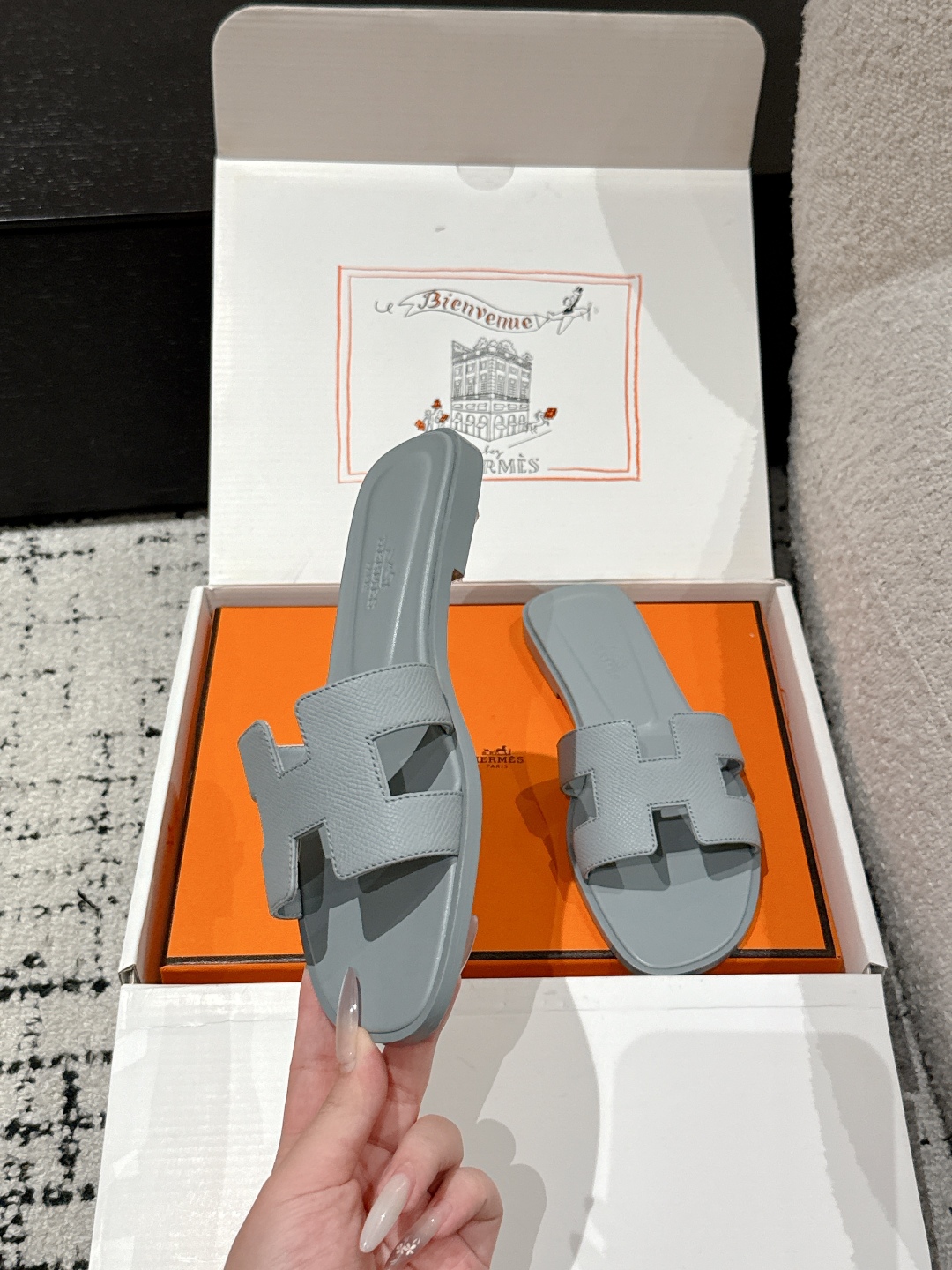 Oran leather sandal Hermès Grey  Leather