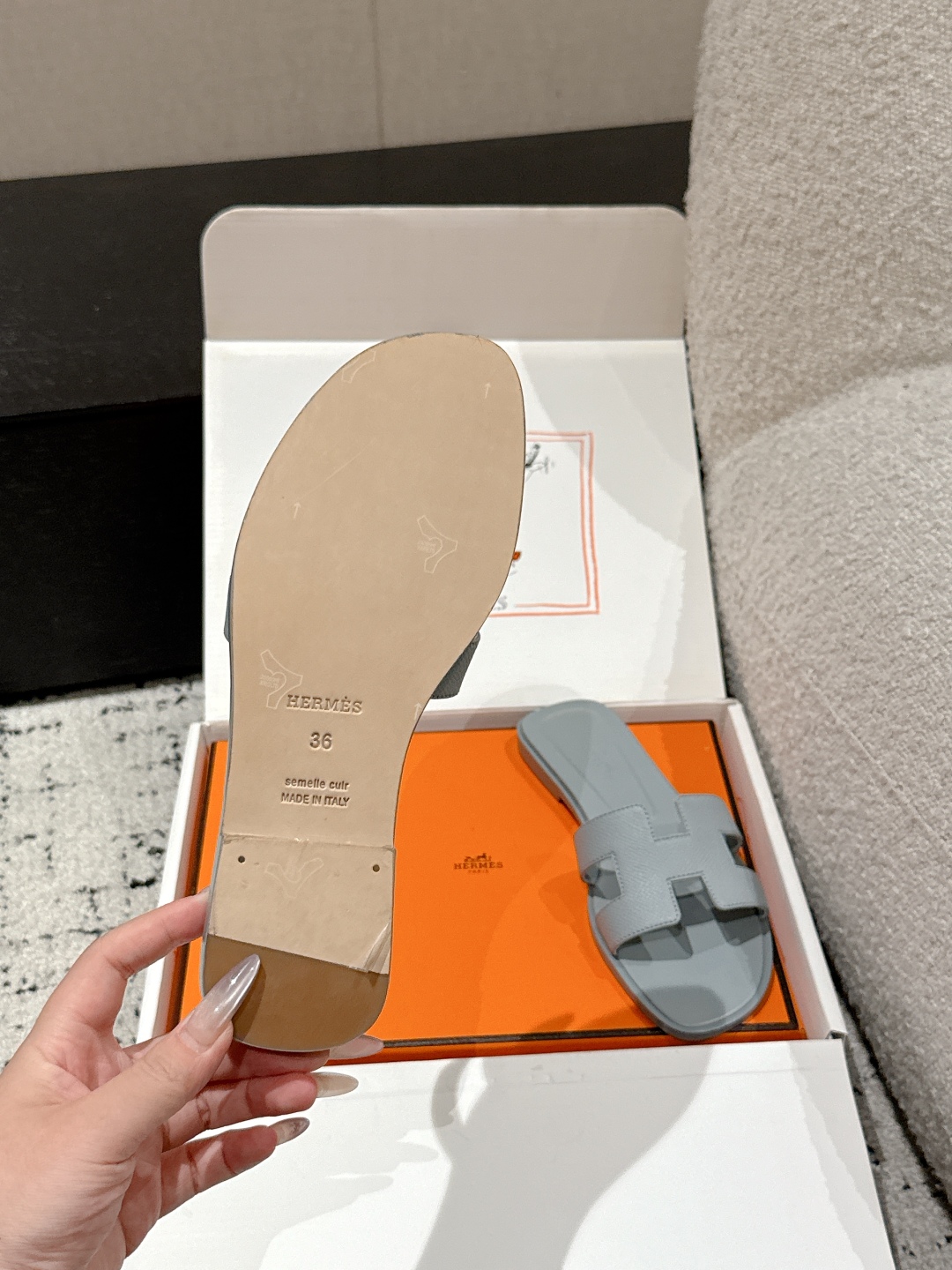 Oran leather sandal Hermès Grey  Leather