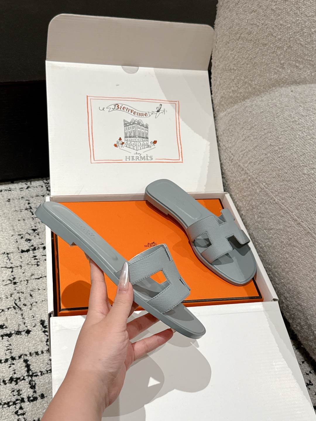 Oran leather sandal Hermès Grey  Leather