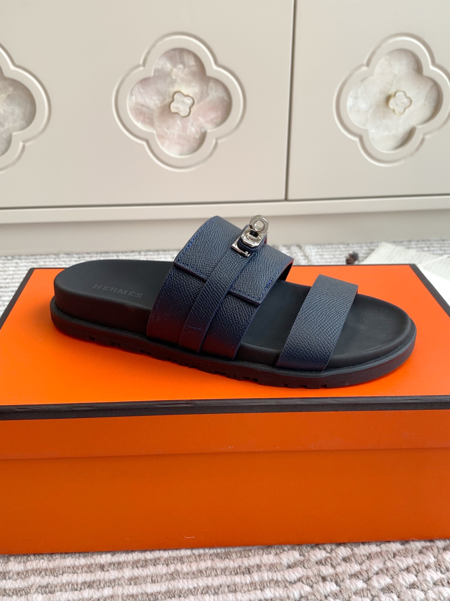 Hermes Men's Hermès Jackson Sandal H242949ZHI2395 Color Navy Size