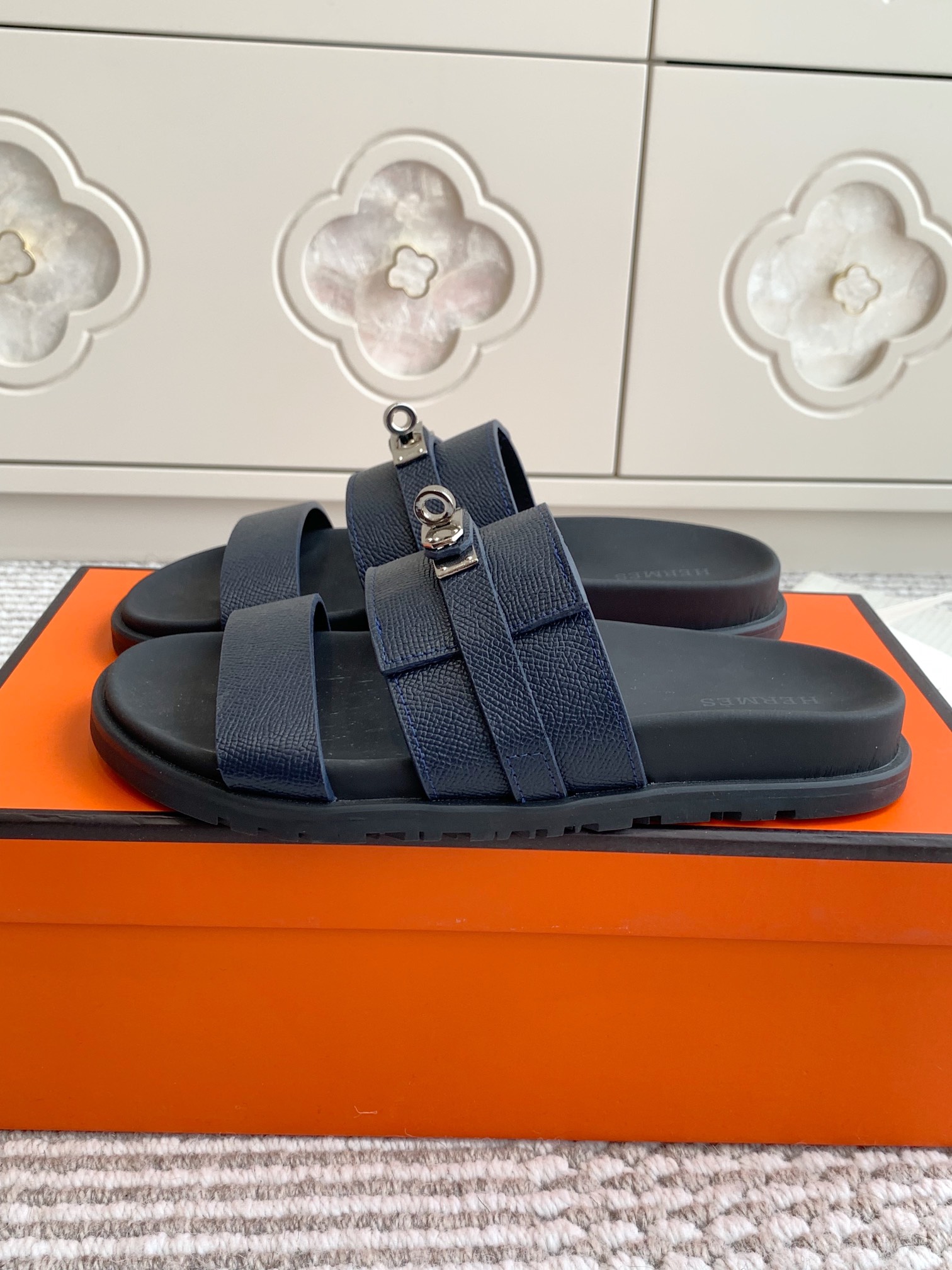 Hermes Men's Hermès Jackson Sandal H242949ZHI2395 Color Navy Size
