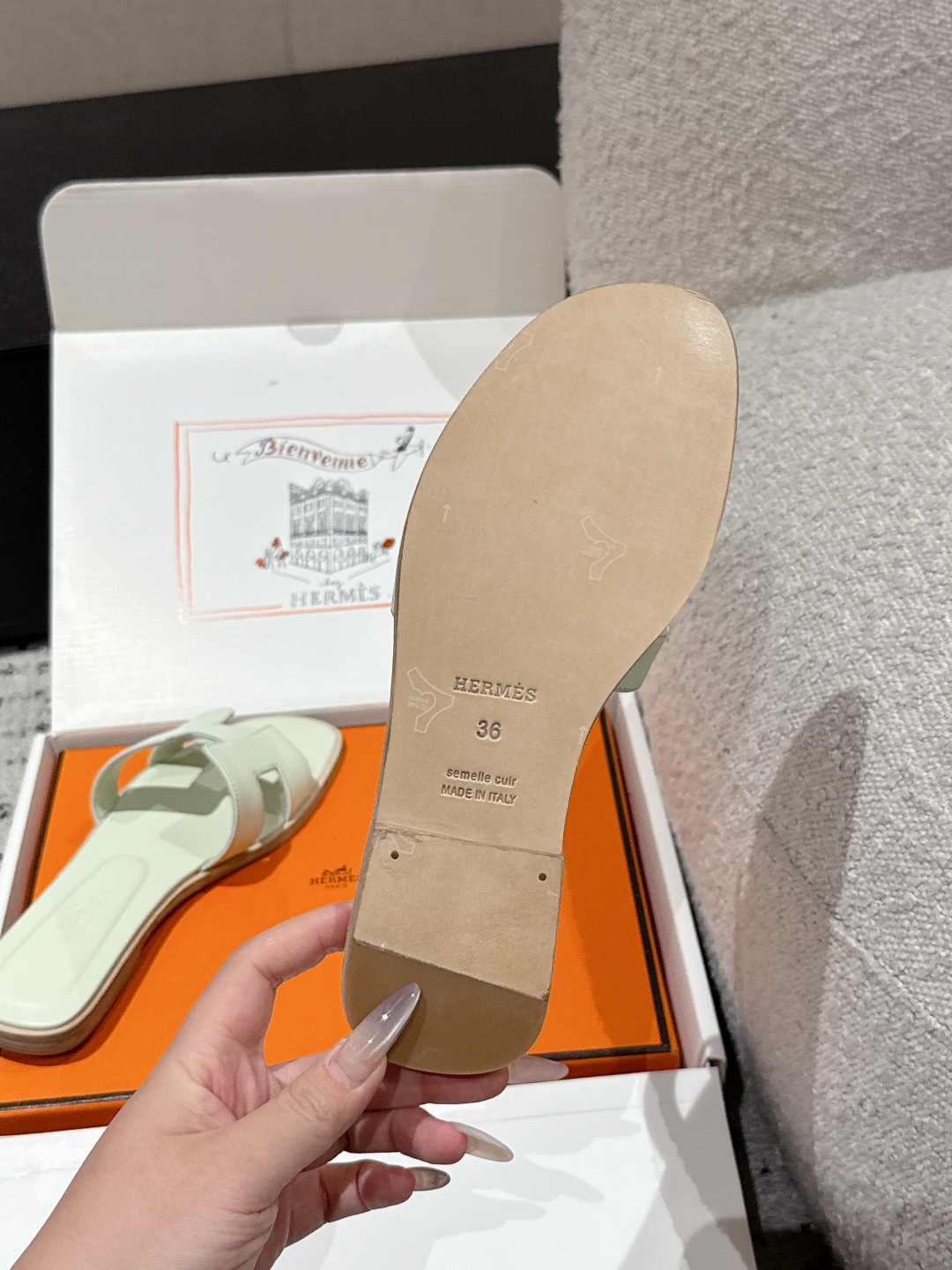 NEW HERMÈS white Brume Epsom Oran Sandals