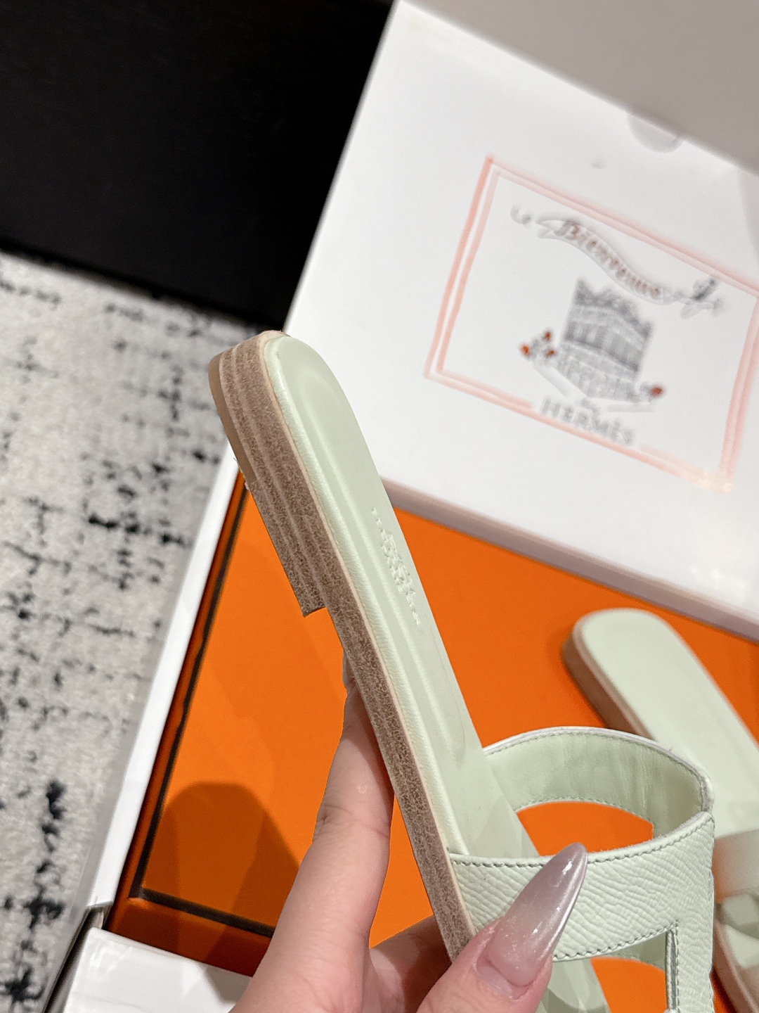 NEW HERMÈS white Brume Epsom Oran Sandals