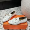 Women's White Leather Hermes Tassel Loafers with Gold H Logo,