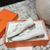 Women's White Leather Hermes Tassel Loafers with Gold H Logo,
