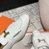 Women's White Leather Hermes Tassel Loafers with Gold H Logo,