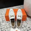 Women's White Leather Hermes Tassel Loafers with Gold H Logo,