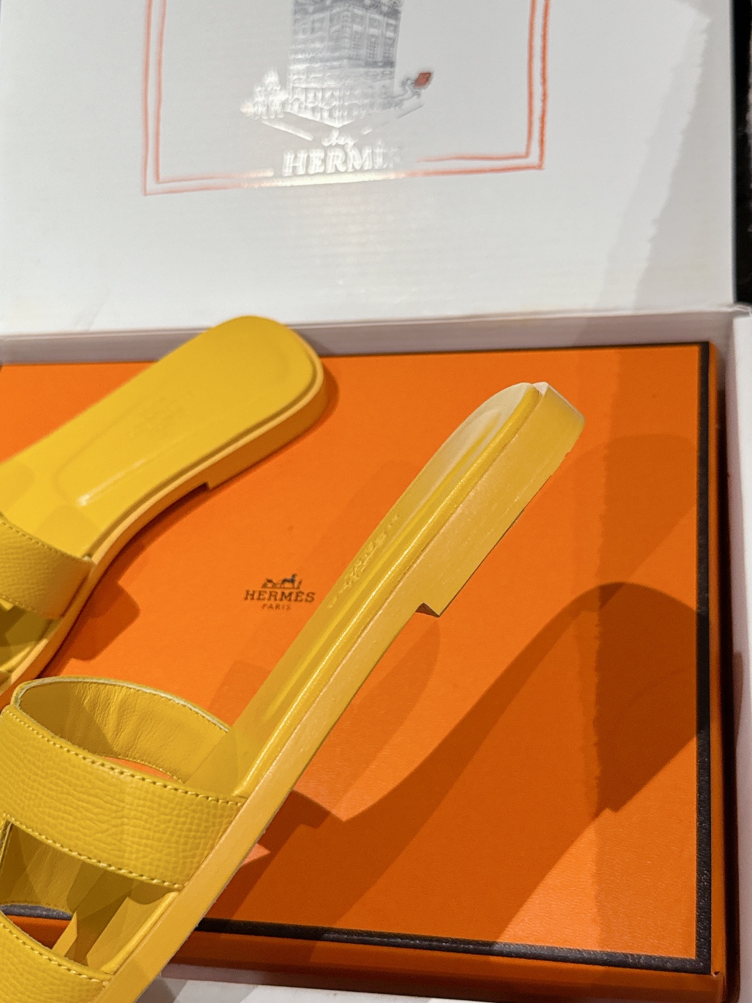 NEW HERMÈS Jaune Topaze Epsom Calfskin Oran Sandals
