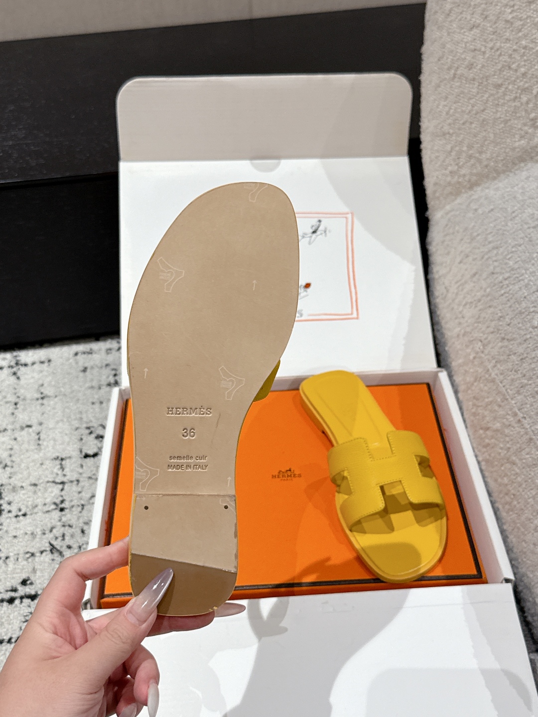 NEW HERMÈS Jaune Topaze Epsom Calfskin Oran Sandals