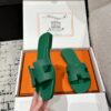 HERMES ORAN H SANDALS SLIPPERS CLASSIC Epsom Cactus Green Emerald