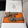 HERMES ORAN H SANDALS SLIPPERS Classic Epsom Etoupe Gray