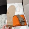HERMES ORAN H SANDALS SLIPPERS Classic Epsom Etoupe Gray